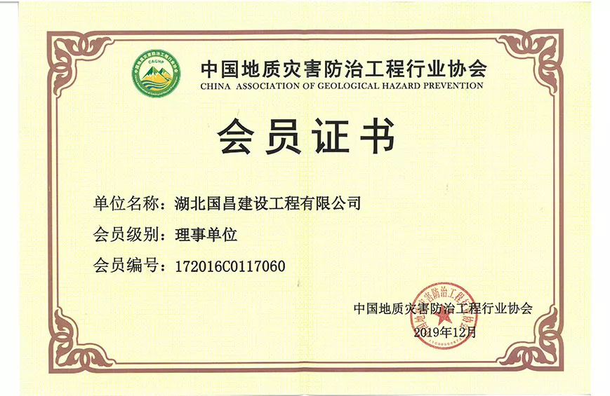 地灾协会理事单位会员证