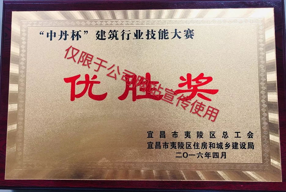 中丹杯建筑行业技能大赛优胜奖